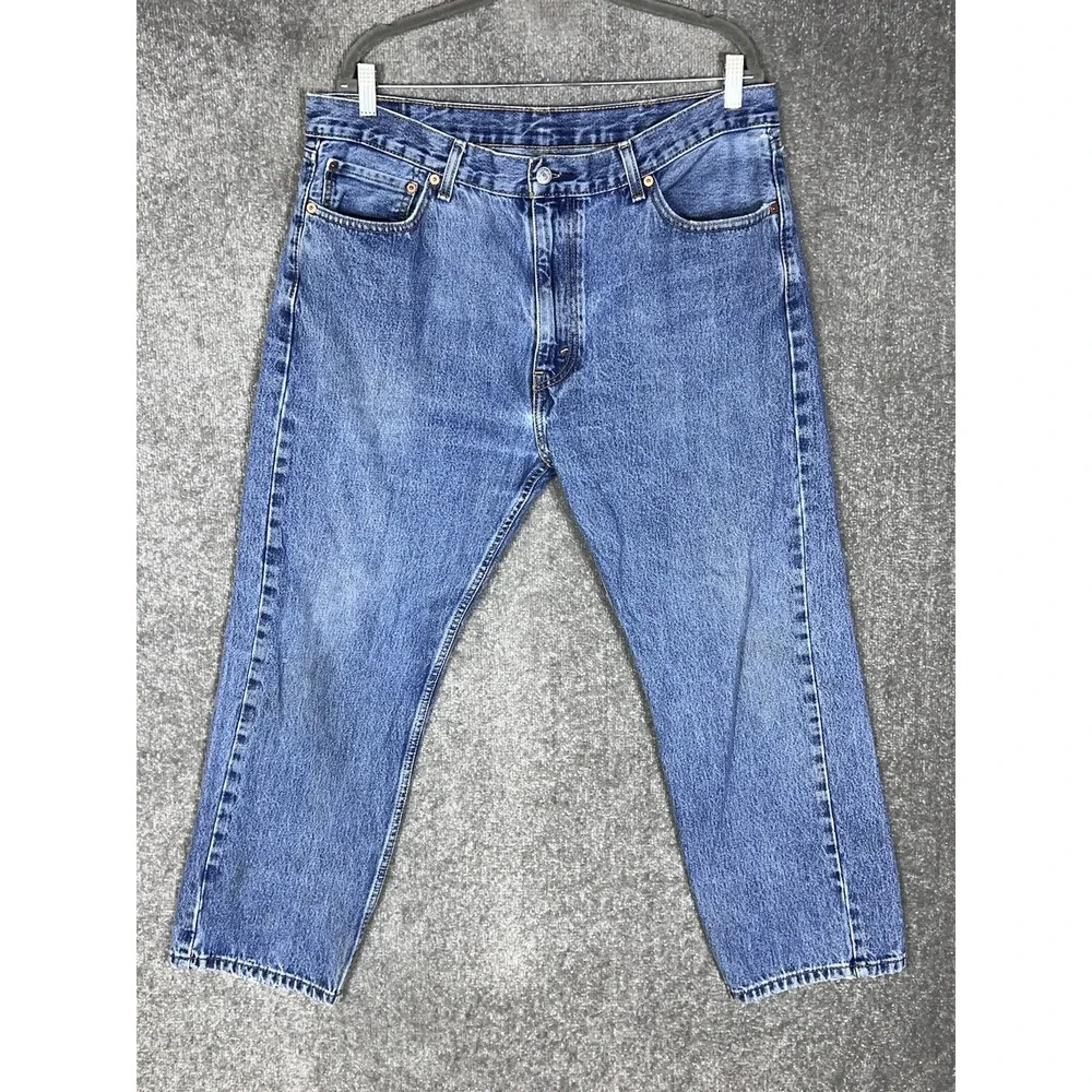 Levis 505‎ Jeans Mens Size 40x29 Blue Distressed Denim Cotton Straight Leg